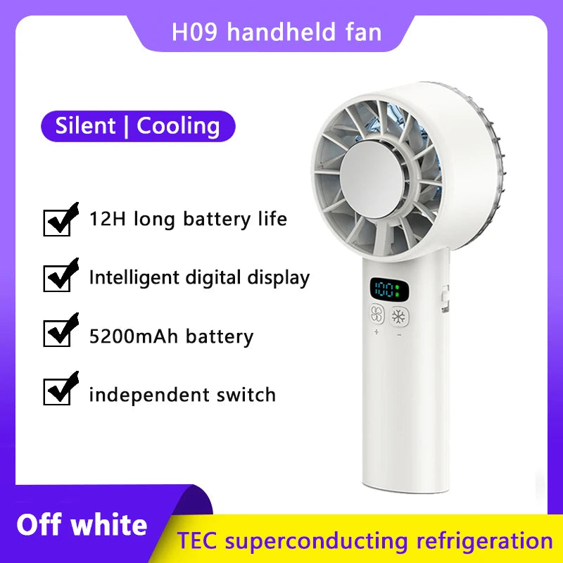 Outdoor Portable Mini Fan Handheld Fan with LED Display Semiconductor Refrigeration 100 Wind Speeds USB Rechargeable Battery Fan